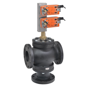 G7100S+2*AFX24-MFT-X1 Globe Valve,4",3 Way,190Cv,w/ Spring Return,24V,MFT