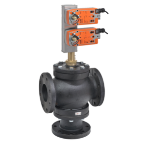 G7100+2*AFX24-MFT-X1 Globe Valve,4",3 Way,190Cv,w/ Spring Return,24V,MFT