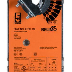 FSLF120-S US Fire & Smoke Actuator, 30in-lbs from 32°F-350°F, Spring rtn, AC120V, On/Off, 2xSPST