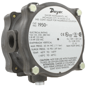 1950-00-2F Differential pressure switch, range .07-.15" w.c.  *Non-Cancelable and Non-Returnable*