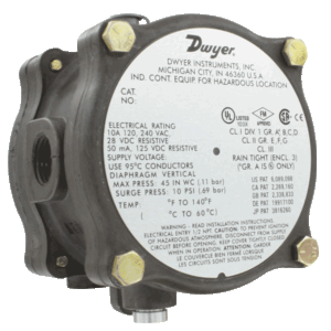 1950G-0-B-24-NA - PRESSURE SWITCH, RANGE .15-.50" WC WITH BUNA-N DIAPHRAGM AND 24 VDC ELECTRICAL  *Non-Cancelable and Non-Returnable*