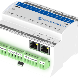 I/O module with Modbus TCP/IP (with built in Modbus Gateway to RS485) or BACnetIP communication. 2xETH, 1xRS485, 24xDI. Power supply 24 V AC/DC.