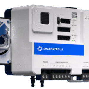 Free programmable VAV controller including built-in applications, 1xRS485, 2xETH(fail-safe protected), 1xUSB, 4xUI, 2xDI, 3xAO, 4xTO. Power supply 24 V AC/DC.